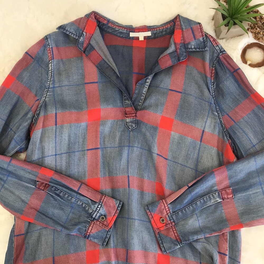laju High Low Wide Plaid Tencel Top Tunic Size Medium